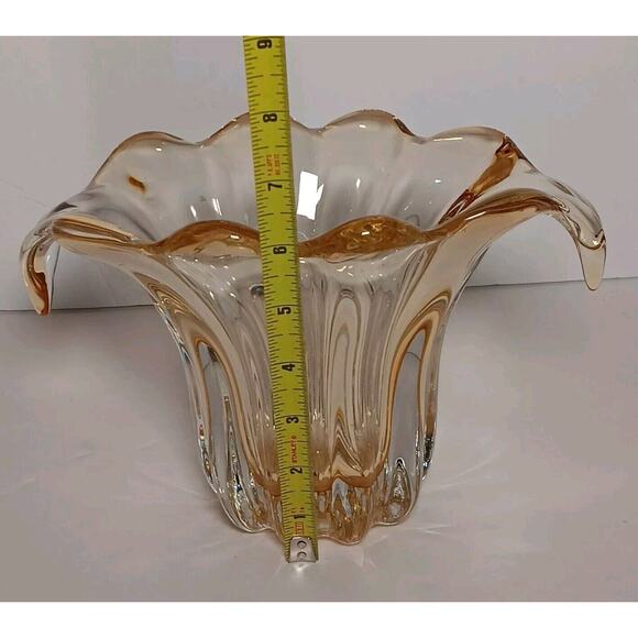 Vintage Ribbed Amber Art Glass Vase Drip Waterfall Tulip Container 6"H - Picture 7 of 10